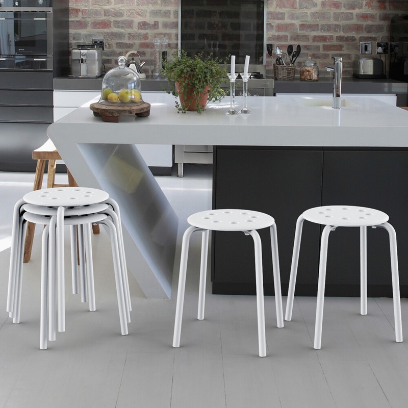 5x Plastic Stack Bar Stools for Kids Children Classroom Backless Seating, White gallery