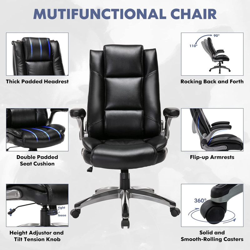 Leather Executive Office Chair - High Back Ergonomic Home Computer Desk Chair wi gallery