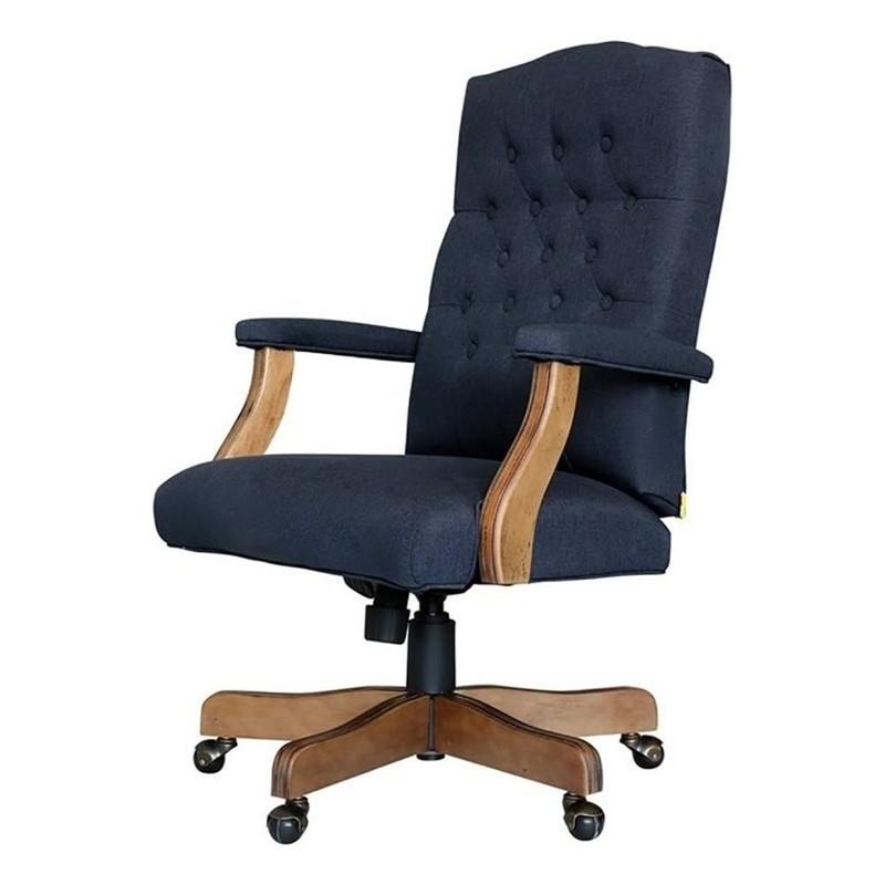Bowery Hill Traditional Linen Fabric Executive Office Chair in Denim Blue