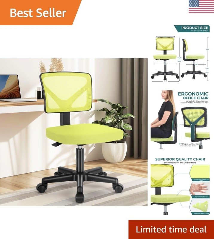 Ergonomic Armless Desk Chair with Mesh Back – Adjustable Comfort in Green