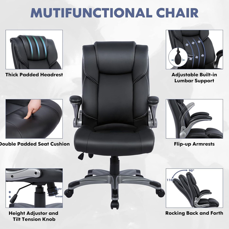 High Back Executive Office Chair - Padded Leather Ergonomic Computer Desk Chair gallery