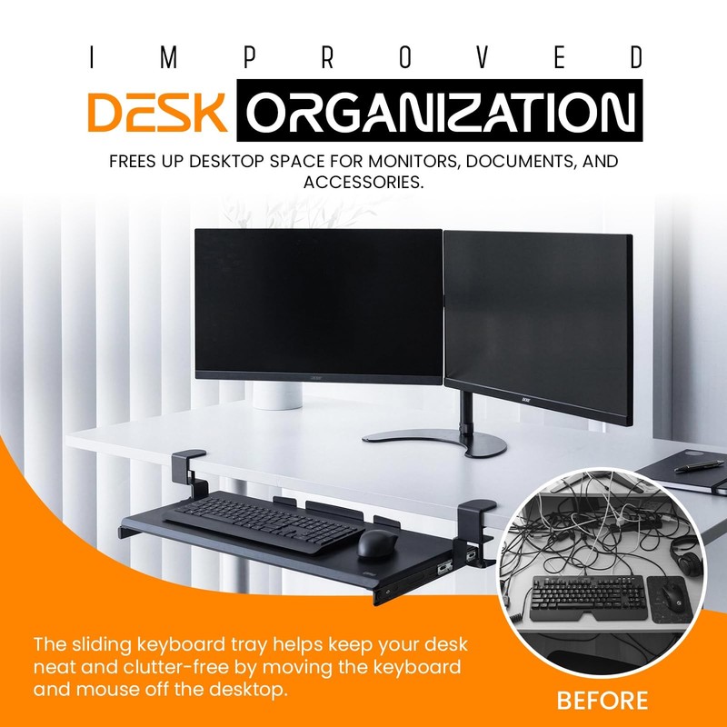 Keyboard Tray Under Desk Slide Out | MDF Board Platform with Iron Rail | Ergo... gallery