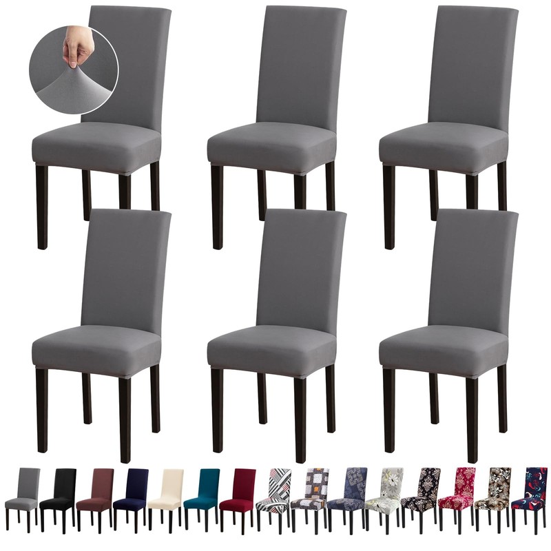 Fafua Chair Covers, Stretch Kitchen Dining Room Covers Set of 6, .Grey