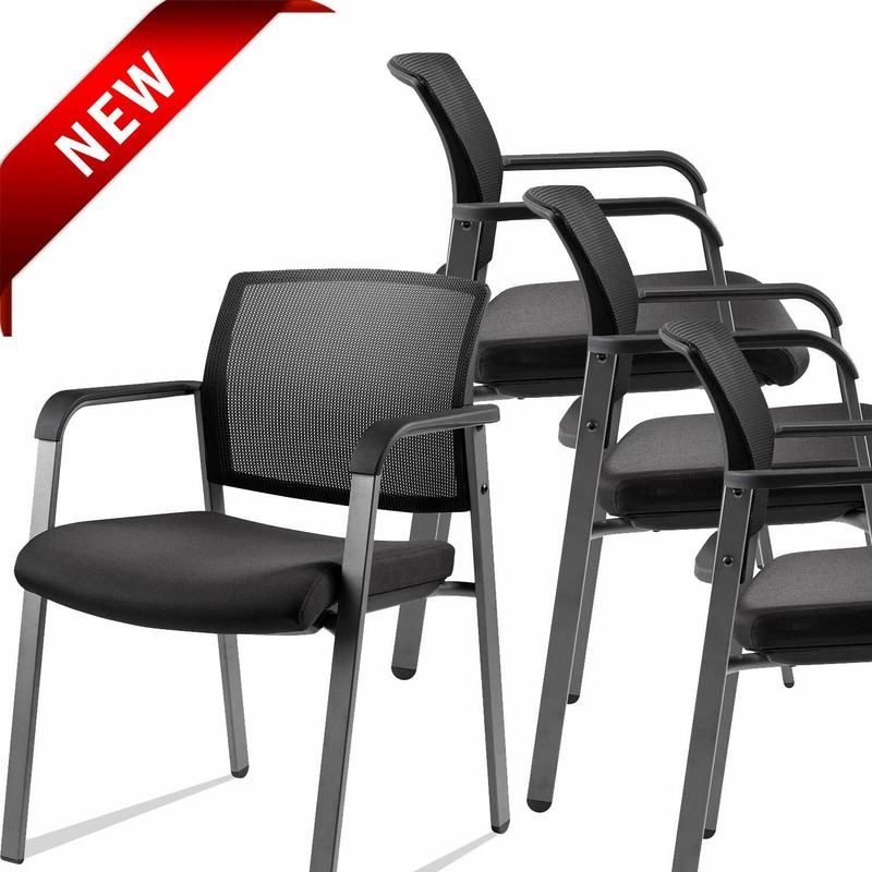 4PCS Mesh Back Stack Arm Chair Upholstered Fabric For Office School Church Guest