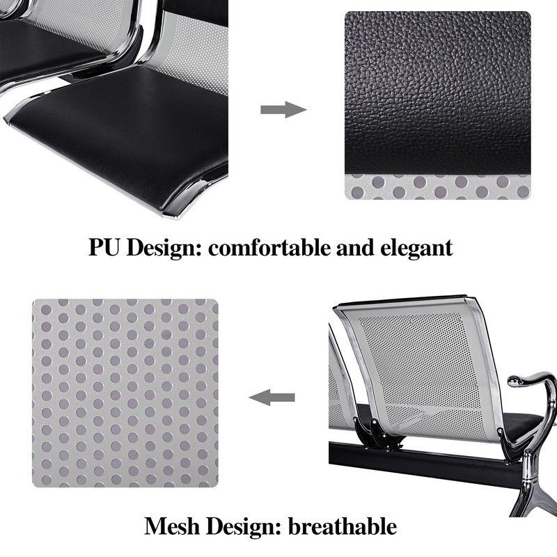 2- Seat Waiting Room Bench Airport Chair Office Chair Salon Reception PU Leather gallery