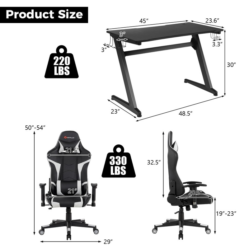 Z-Shaped Racing Style Desk & Massage Gaming Chair Set for Home Office gallery