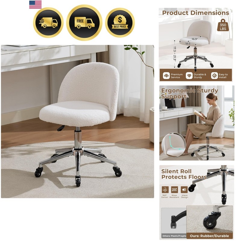 Home Office Chair with Quiet Wheels - Armless Vanity Chair Vanity Stool, 360 ...