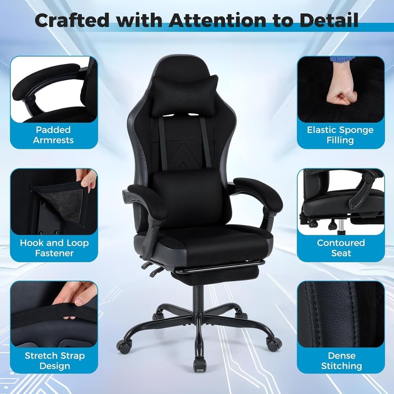 Gaming Chair, Ergonomic Office Chair with Foot Rest, Lumbar Support, Linkage ... gallery