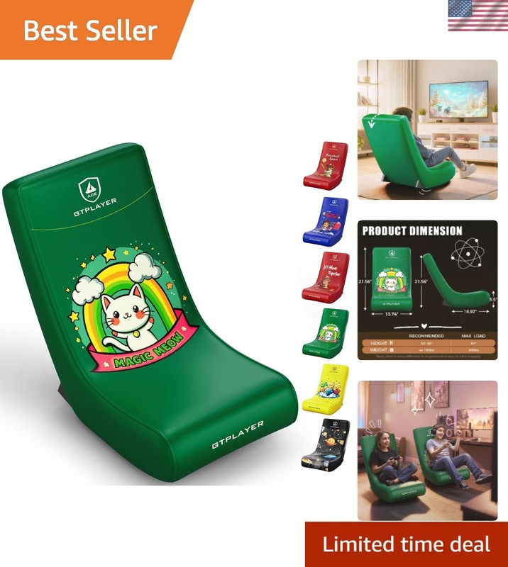 Compact Green Cat Pattern Gaming Floor Rocker – Perfect for Small Spaces