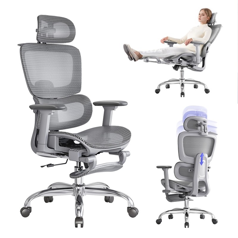 Office Chair with Footrest, Ergonomic Chair with 3D Headrest, Computer Chair …