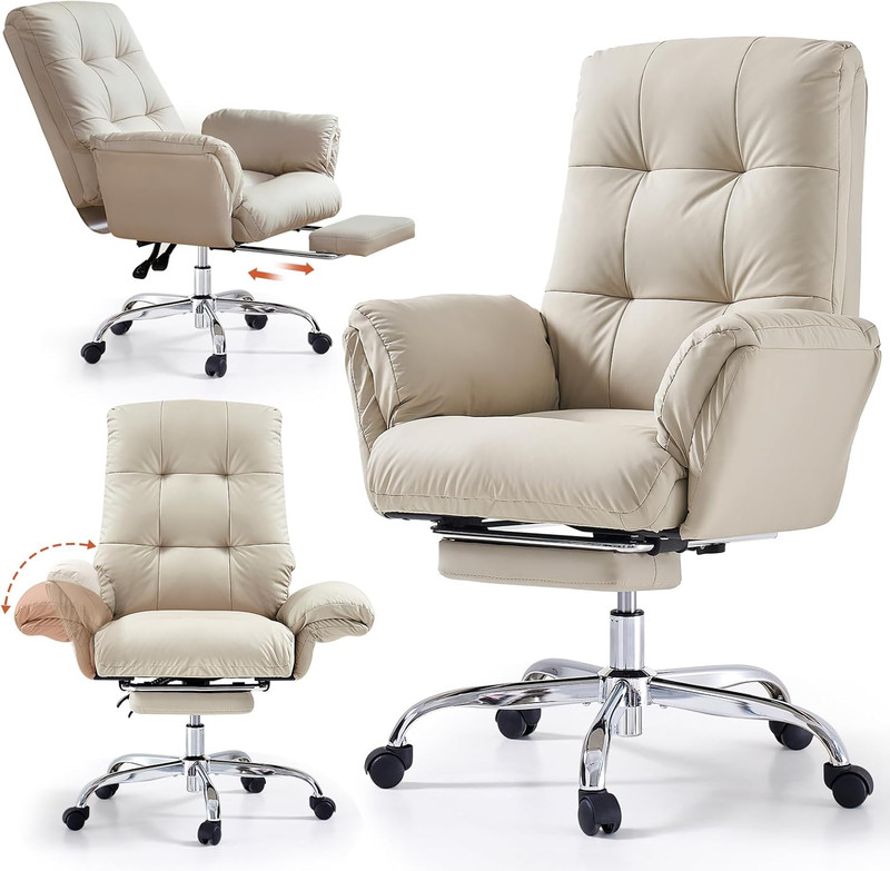 EMIAH Office Chair with Foot Rest Criss Cross Chair with Wheels and Flip-Up Arms
