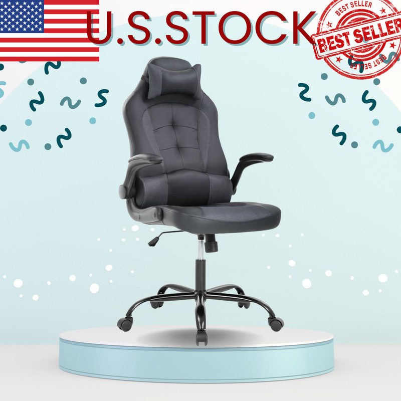 Gaming Chair High Back PU Leather Racing Reclining Desk Chair Grey