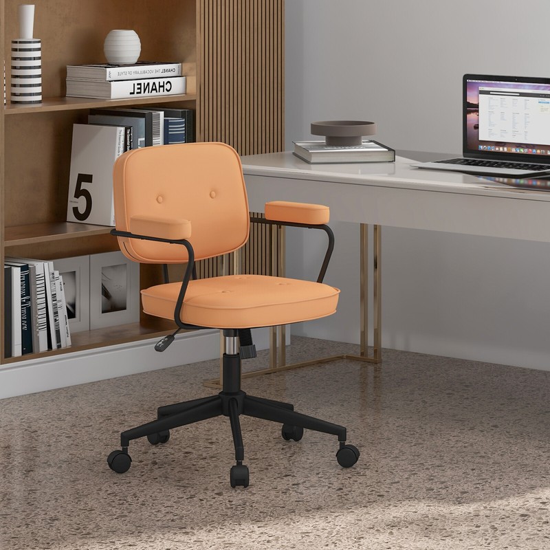 Costway Adjustable PU Leather Office Chair Swivel Leisure Desk Chair w/ Armrest