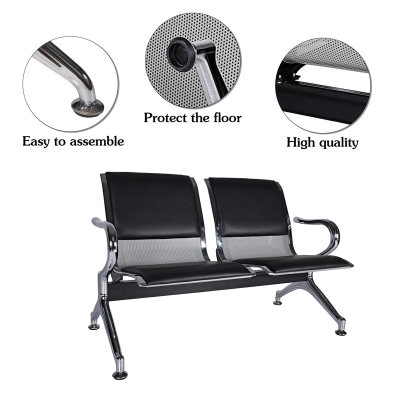 2- Seat Waiting Room Bench Airport Chair Office Chair Salon Reception PU Leather gallery