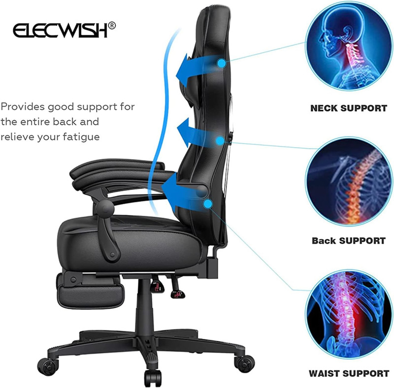 Gaming Chair Reclining Ergonomic Office Chair w/ Footrest Lumbar Gray gallery