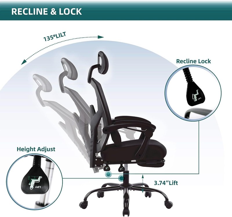 iPower Office Computer Desk Chair, Ergonomic High-Back Mesh Black With Footrest gallery