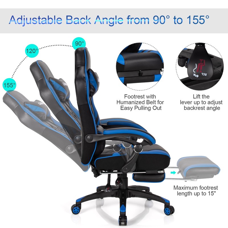 Costway Gaming Chair Adjustable Swivel Office Computer Desk Chair w/Footrest gallery
