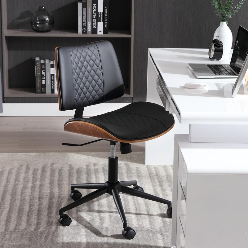 BERYTH Home Office Chair No Arms with Wheels, Adjustable Height Small Desk Chair gallery