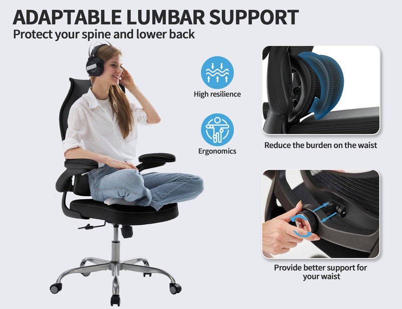 Ergonomic Office Chair Wave High Back Adjustable Lumbar Mesh PU Leather Black gallery