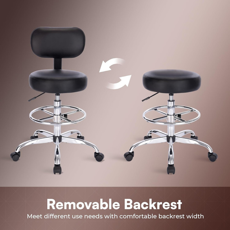 Drafting Chair with Back, Adjustable Foot Rest Rolling Stool, Multi-Purpose Offi gallery