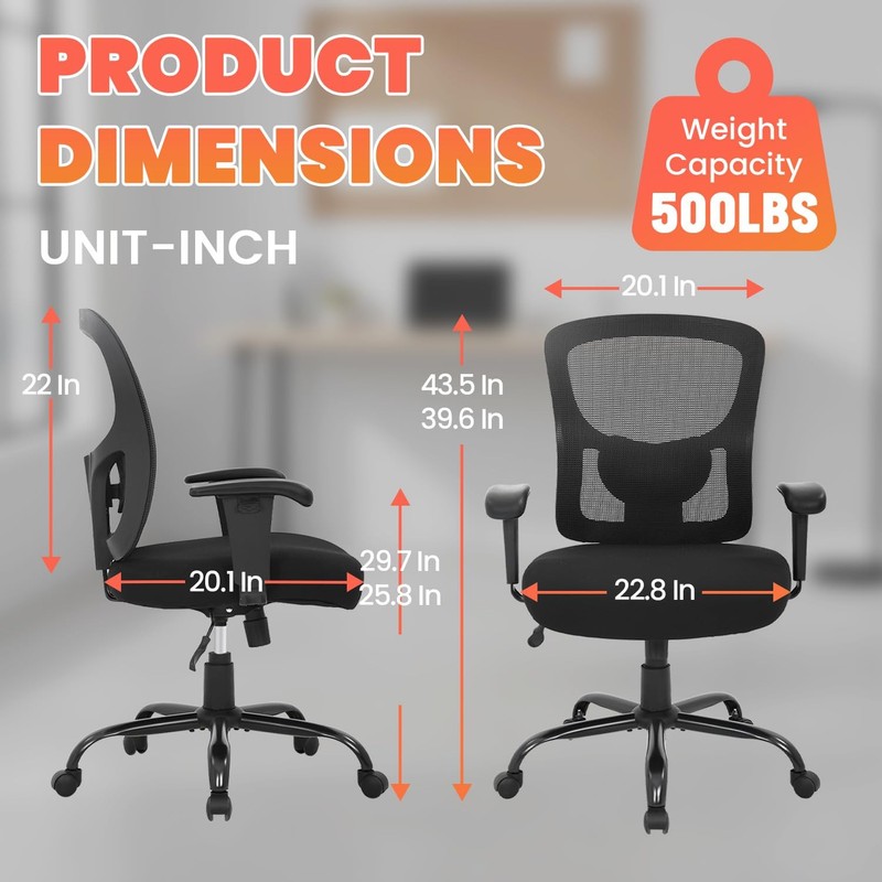 Big and Tall Office Chair 500lbs Desk Chair Mesh Computer Chair with Lumbar Supp gallery