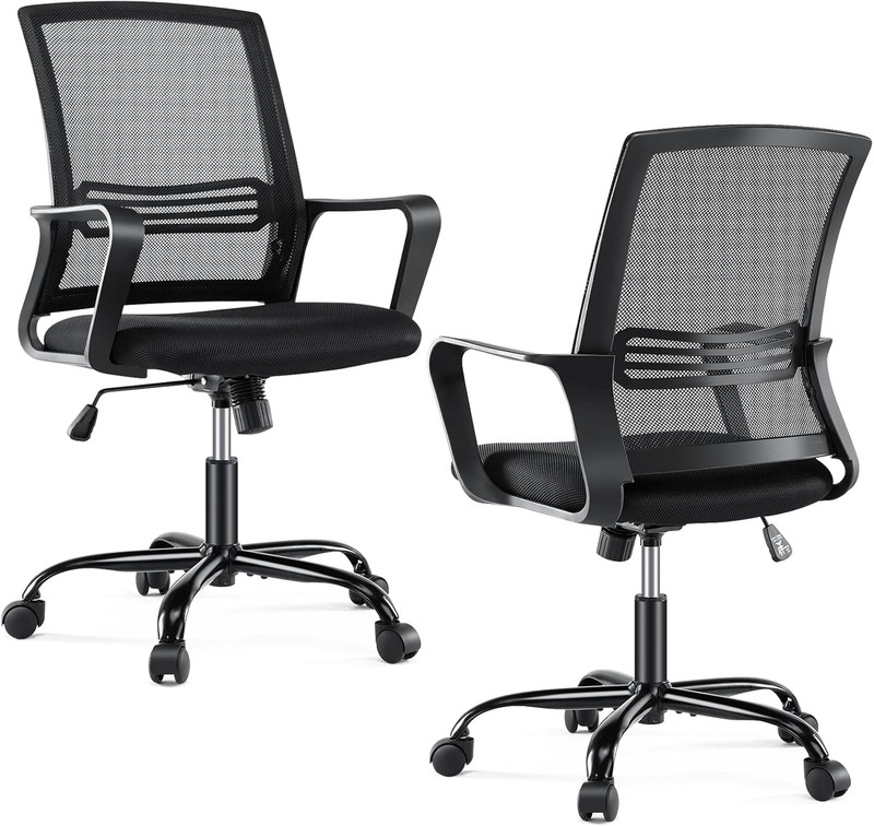 Ergonomic Mid Back Office Chair with Lumbar Support and Armrests – Black