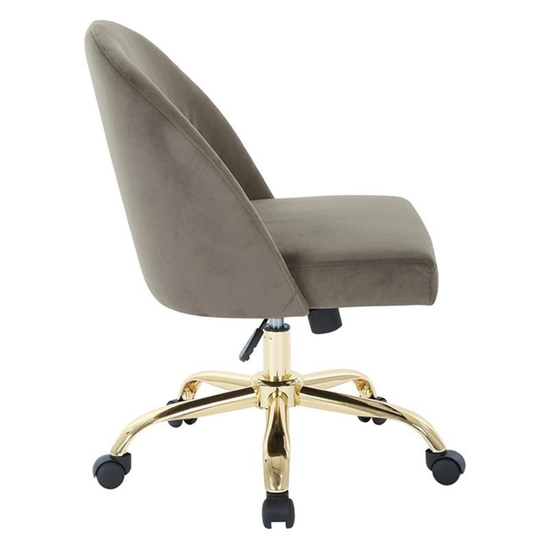 Scranton & Co Mid-Back Office Chair in Otter Gray Velvet - Gold Base gallery