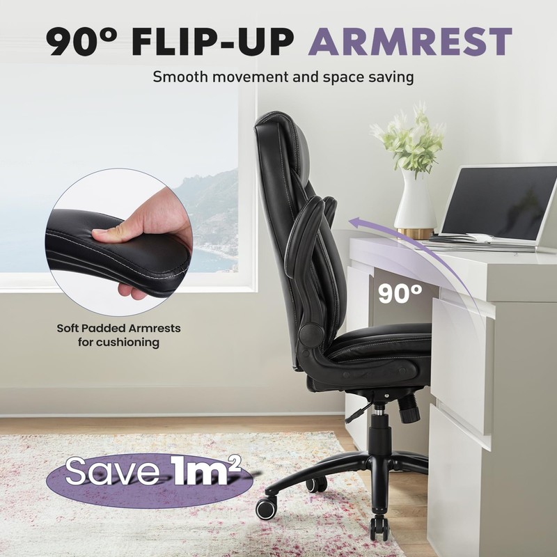 Ergonomic PU Leather Office Chair with Flip-Up Armrests & Reclining Backrest,... gallery