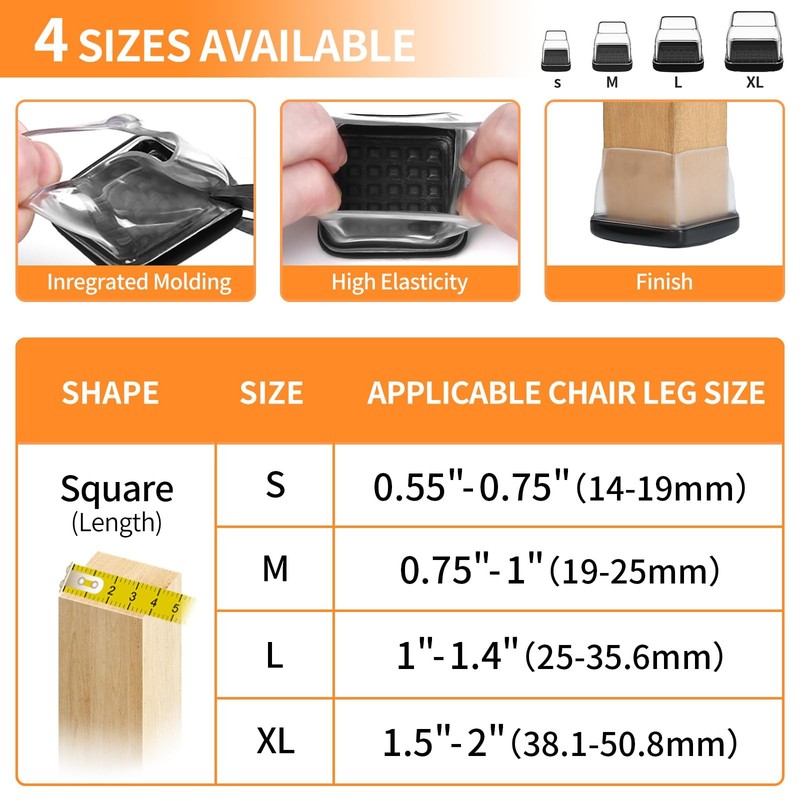 Ezprotekt Chair Leg Sliders for Carpet, 24 Pcs Square L-Clear, L-clear gallery