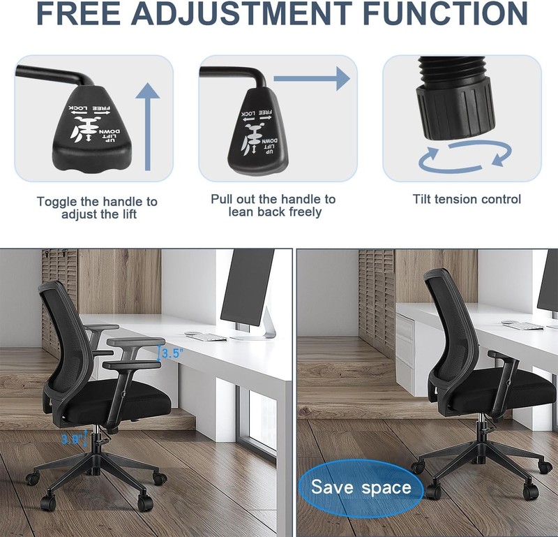 Ergonomic Office Chair Home Mesh Desk Chair with Adjustable Arms - Mid Back C... gallery