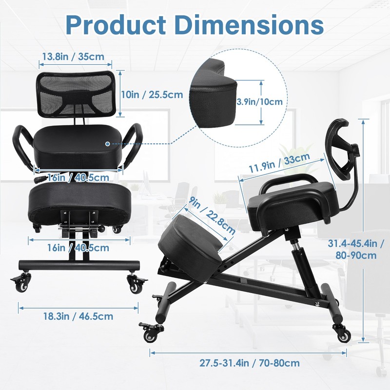 Ergonomic Kneeling Chair Adjustable Stool Upright Back Postures Home Office NEW gallery