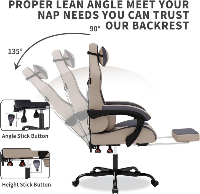 Gaming Chair with Massage and Footrest Ergonomic PC Office Chair Grey gallery
