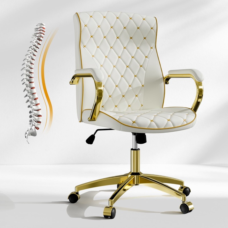 White High Back Ergonomic Office Desk Chair with Rocking Function and Padded Arm