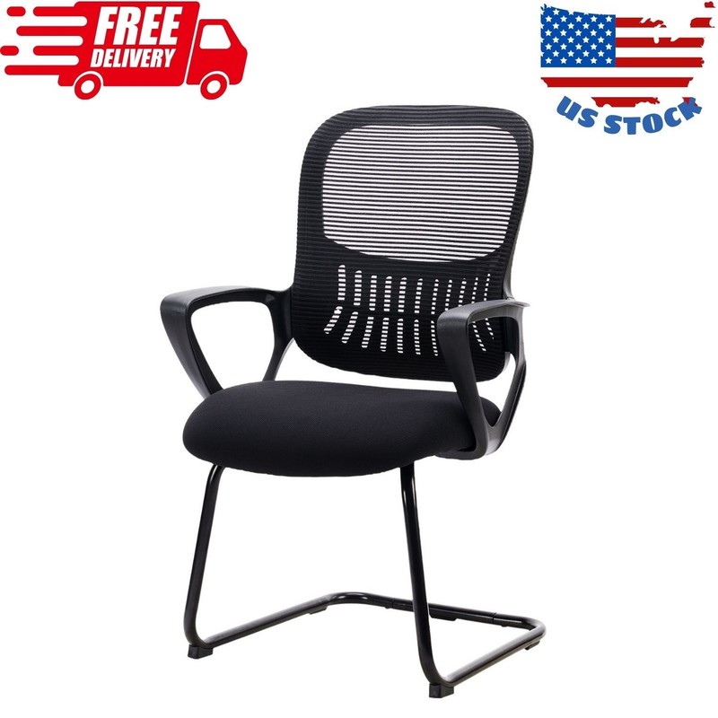 Office Chair with Lumbar Support No Wheels, Stationary Mesh Mid Back Chairs