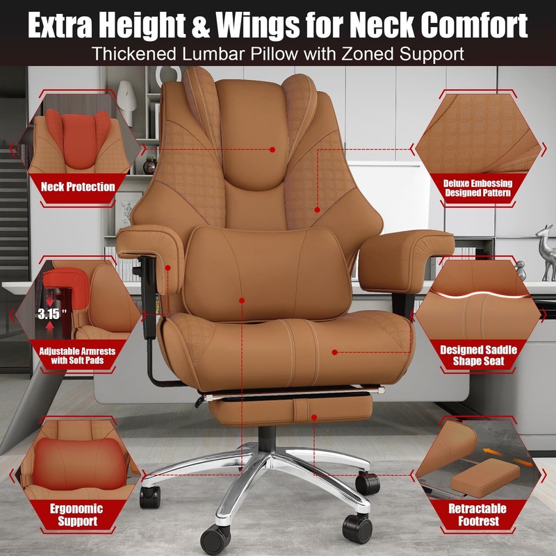 400lbs Big and Tall Office Chair, Wide Ergonomic Leather Executive Chair for ... gallery