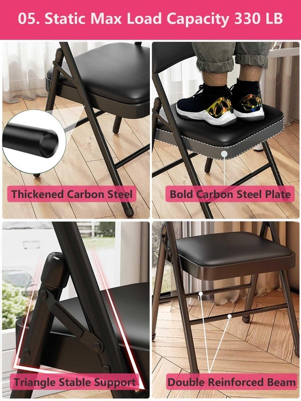 KAOCHA 1 Pack Bulk Folding Chairs with Padded 1 pack, Black Pu Leather gallery