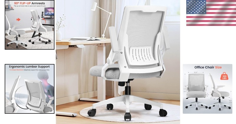 Ergonomic Office Chair with Flip-Up Armrests & Lumbar Support in Moon Gray gallery