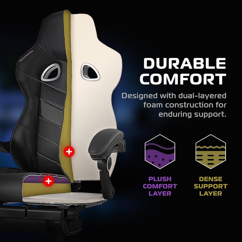 Comfortable White Gaming Recliner - 110 Pro Chair with Lumbar Support & Footrest gallery