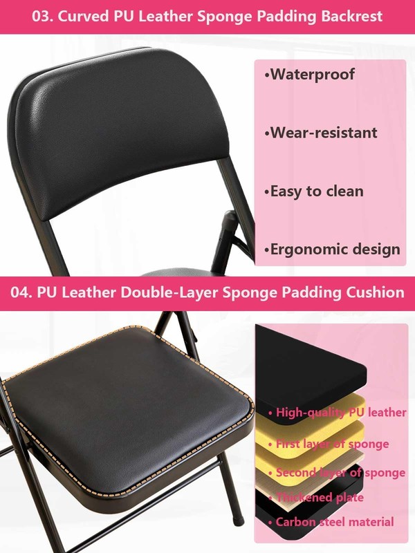 KAOCHA 1 Pack Bulk Folding Chairs with Padded 1 pack, Black Pu Leather gallery