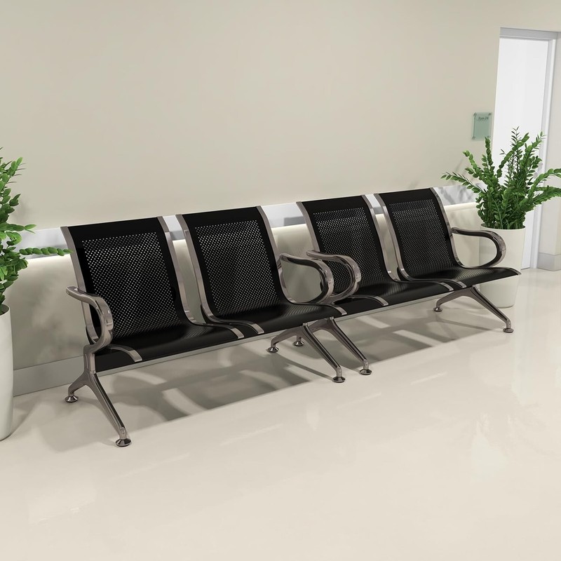 Airport Reception Chair Waiting Room Chair Guest Bench for Office Business Black