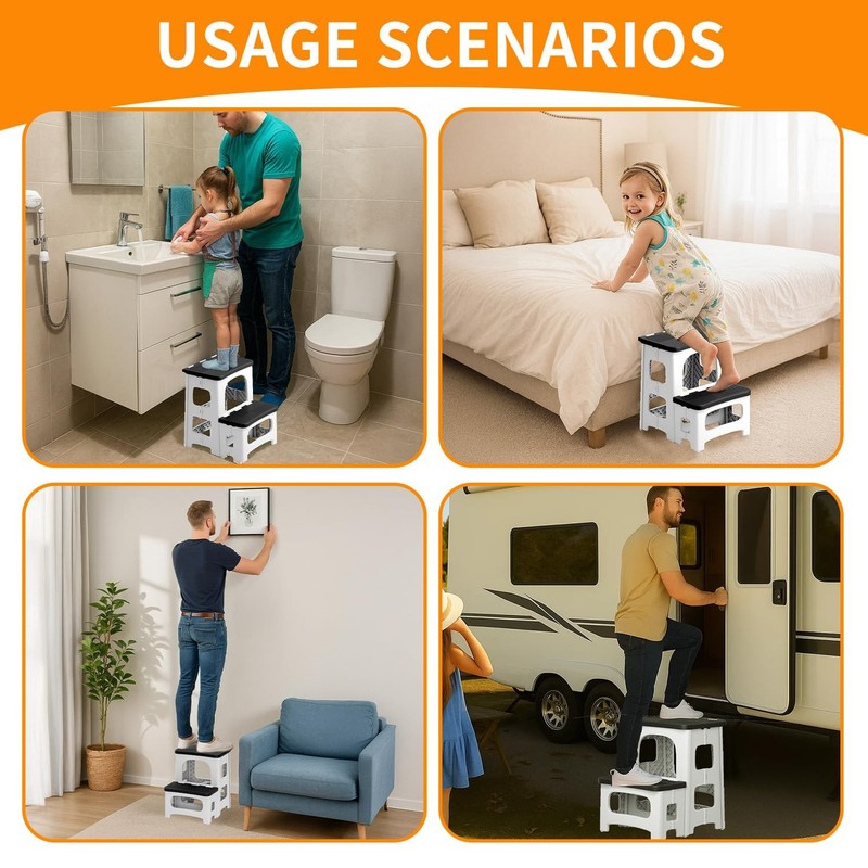Ahxuvan 2 Step Stool Foldable Non-Slip Steps Folding Step Stool For Adults Kids gallery