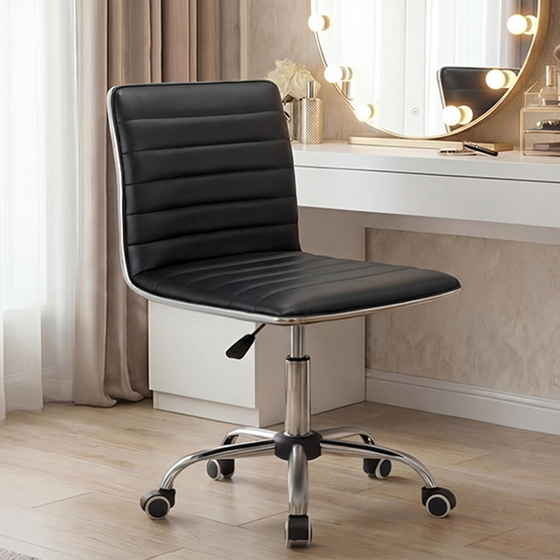 Furmax Vanity Office Chair – Armless Leather Makeup Desk Chair Swivel Black