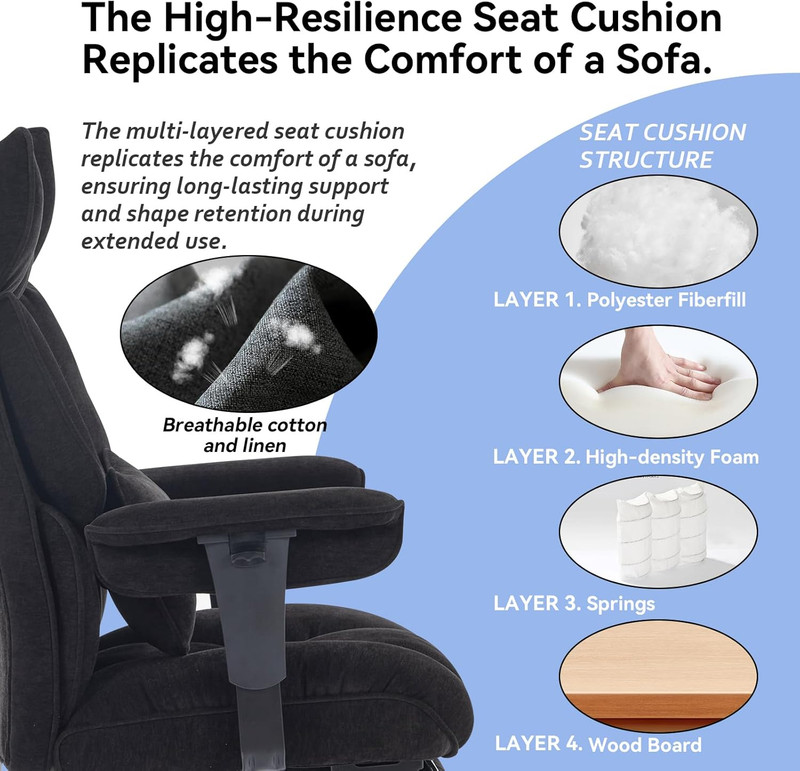 Executive Office Chair, Soft-Cushioned Computer Chair with Foot Rest, Fabric Hom gallery