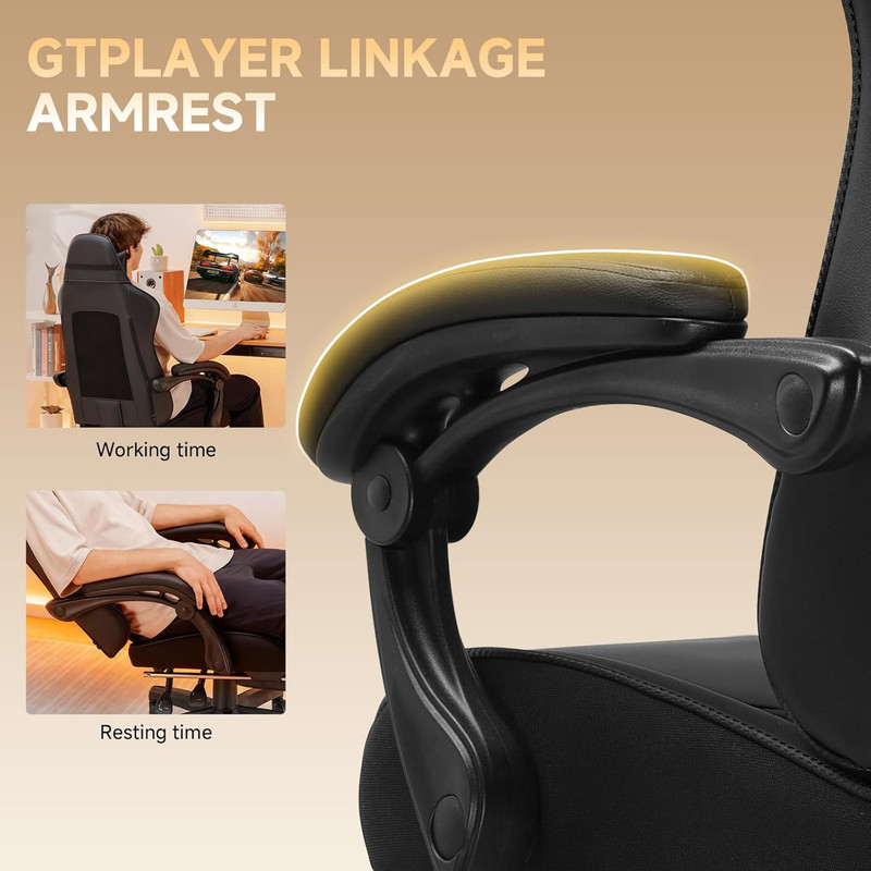 Ergonomic Gaming Chair with Footrest, Removable Cover & Lumbar Support - Black gallery