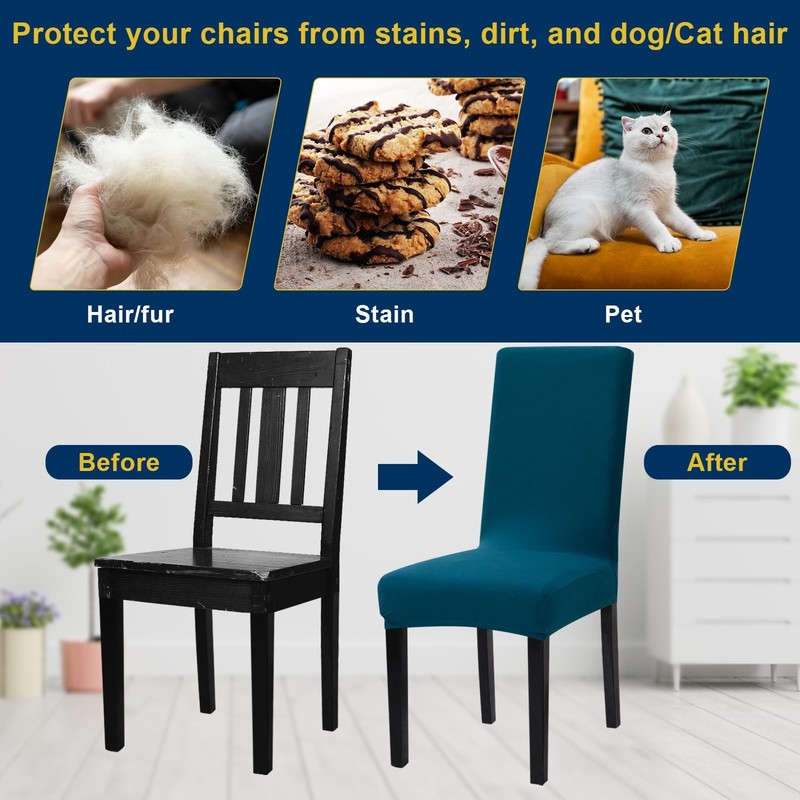 Fafua Chair Covers, Stretch Kitchen Covers/Dining Room .Peacock Blue gallery