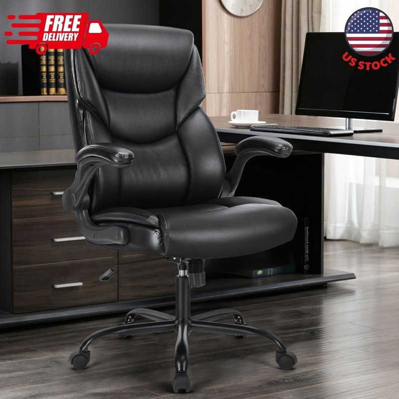 Ergonomic Office Chair with Adjustable Flip-up Armrest, PU Leather, Black