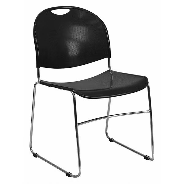 Flash Furniture Stack Chair,Chrome Frame,Blk,800 lb. RUT-188-BK-CHR-GG Flash