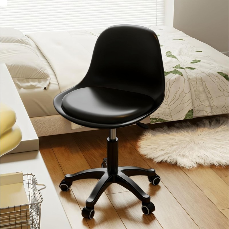 Small Desk Chair Cute Swivel Armless Task Chair W/ Soft Padded Cushion Height