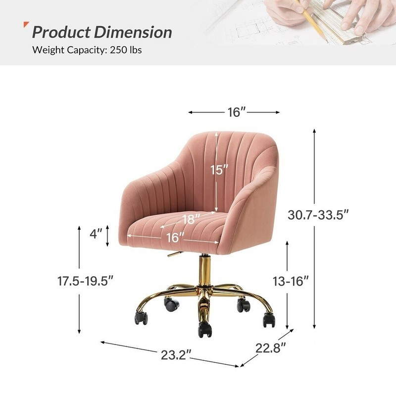 Pink Chair Home Office Desk Adjustable Swivel Velvet Modern Rolling Gold Seat gallery