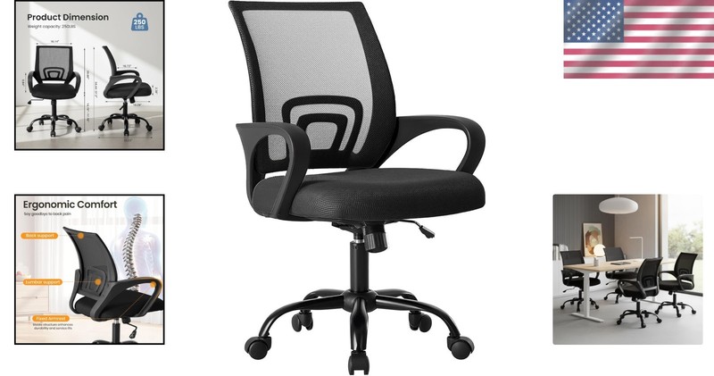 Ergonomic Office Chair with Lumbar Support - Adjustable & Rocking Black Design gallery
